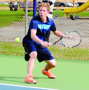Nathan Marsh is enjoying his second season on the North Country Falcons tennis team, having come late to the program.  A lifelong hockey and soccer player, Marsh has emerged as one of the top four singles players in the Falcons tennis program. Photo by Richard Creaser