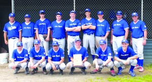 The Orleans County All-Stars were runners-up after losing a tight 5-4 championship game against district champions St. Johnsbury.  The OC All-Stars are, back row from left to right: Coach Allan Wright, Denver Bodette, Ben Myrick, Devin Royer, Ethan Willey, Caleb Derbyshire, John Stafford, Coach Denis Houle and Manager Mark Royer.  Front row from left to right: Robbie Diaz, Zachary Royer, Phoenix Malanga, Brennan Perkins, Ryland Brown and Caleb Sweeney.  Photo courtesy of Mark Royer