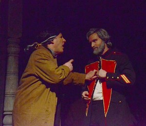 Javert, played by Todd Jones, and Jean Valjean, played by Dan Johnstone, get into an argument as Jean Valjean tries to save Javert’s life.  Ultimately, Javert starts to doubt his lifelong quest to capture Jean Valjean because of this act of pity.