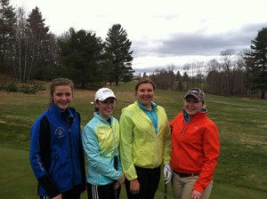 From left to right are Carley Giroux, Katie Goulet, Lindsey Brownfield, and Taylor LaBlanc, of the North Country Union High School girls golf team.  Photo courtesy of Brian Hampton