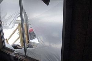 This bedroom window in a trailer that Vernon and Rose Warner rented has been smashed.  Photos by Tena Starr 
