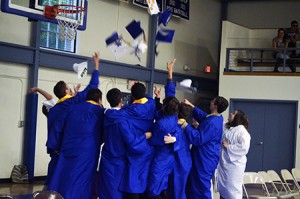 Craftsbury graduates celebrate the end of their high school careers in a traditional fashion.   Photo by Joseph Gresser