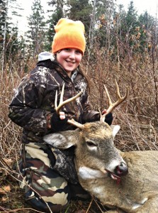 Makenzie Smith, 10, of Irasburg shot her first buck, an eight-pointer weighing 164 pounds, during Youth Weekend — in her secret spot!  Photo courtesy of her very proud Grampa Brent Shafer