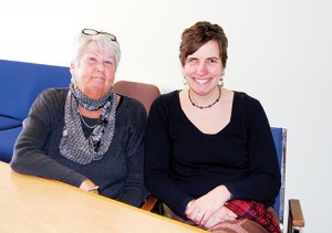 Deb Richards (left) and Suzanne Shibley at the Newport District Office of Family Services.  The area is badly in need of foster homes.   Photo by Tena Starr