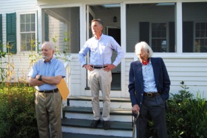 Pictured above, from left to right, are David Stoner, Governor Peter Shumlin, and Francis Whitcomb.  The Governor attended last week’s event, held at Mr. Stoner’s house, which was to honor Mr. Whitcomb’s long legacy of involvement in both community and statewide politics.  At one time, Governor Shumlin was one of Mr. Whitcomb’s students.  Photo by Donald Houghton