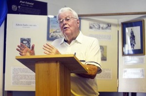Kermit Smith regales a crowd at the Derby Historical Society with stories from his life.  Photos by Joseph Gresser