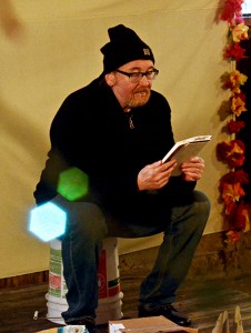 Gary Lee Miller reads at the Museum of Every Day Life in Glover, at a celebration of the Day of the Dead on November 2.  Photo by Joseph Gresser