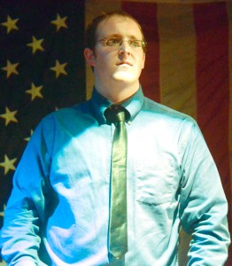 Michael Chase Gosselin, back in the days when he was just Chase Gosselin, performs in a production of The History Of America, Abridged.  Mr. Gosselin directed himself and two friends in the show just after he graduated high school last June.  Photo by Joseph Gresser