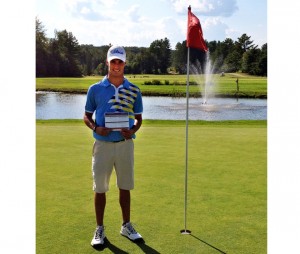 Matt Morin is pictured with his scorecard after he set the course record at the Orleans Country Club on August 9, the first day of the club championship weekend.  He scored a 61 (11 birdies, seven pars).  Photo courtesy of Josh Olney